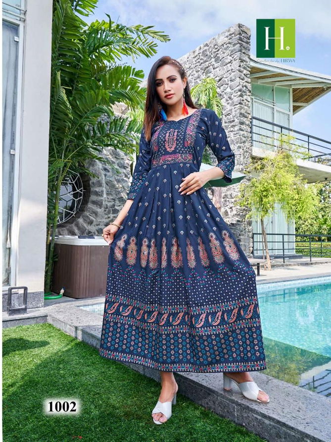 Hirwa Sunflower Vol 5 Foil Printed  Anarkali Kurtis Catalog
